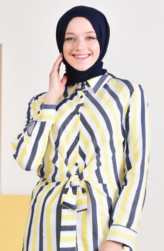 Striped Belted Tunic 3003-01 Yellow Navy Blue 3003-01