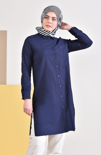 Slit Pocketed Tunic 6350-12 Navy Blue 6350-12