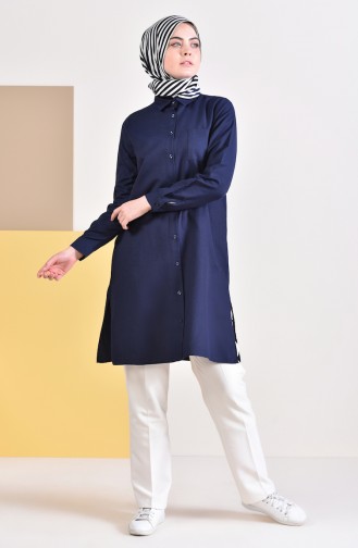 Slit Pocketed Tunic 6350-12 Navy Blue 6350-12