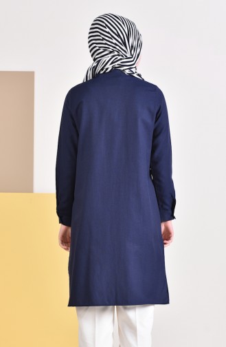 Slit Pocketed Tunic 6350-12 Navy Blue 6350-12