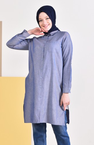 Slit Pocketed Tunic 6350-16 Gray Navy Blue 6350-16