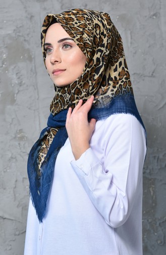 Patterned Flamed Cotton Scarf 901462-01 İndigo 901462-01