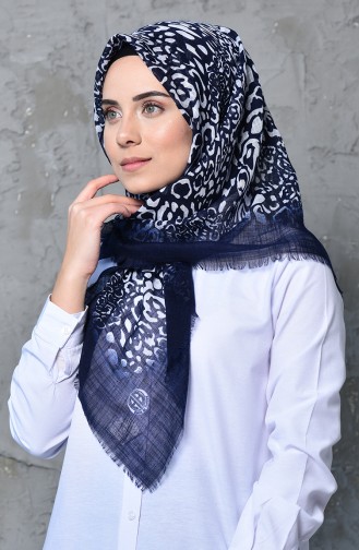 Echarpe Coton a Motifs 901462-12 Bleu Marine Blanc 901462-12