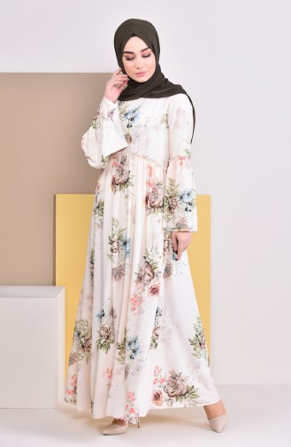 Creme Hijab Kleider 3046-02