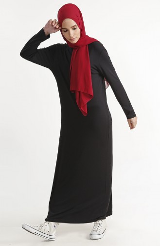 فستان بتصميم سادة 1243-02 لون أسود 1243-02