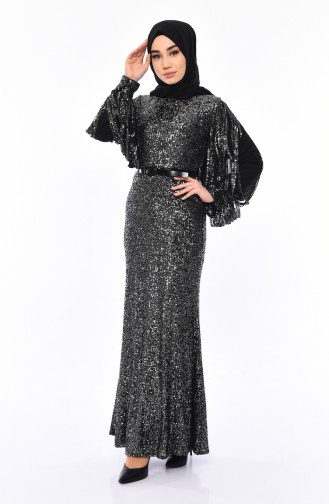 BURUN Sequined Evening Dress 81653-01 Black Green 81653-01