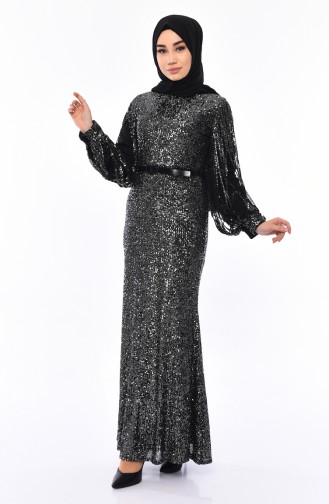 BURUN Sequined Evening Dress 81653-01 Black Green 81653-01