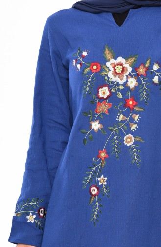 Embroidered gauze Cloth Dress 0300-02 İndigo 0300-02