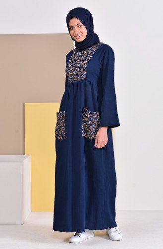 Pocket Gauze Fabric Dress 0400-02 Navy Blue 0400-02