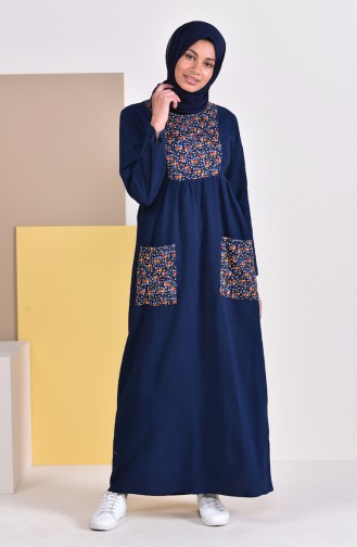 Pocket Gauze Fabric Dress 0400-02 Navy Blue 0400-02