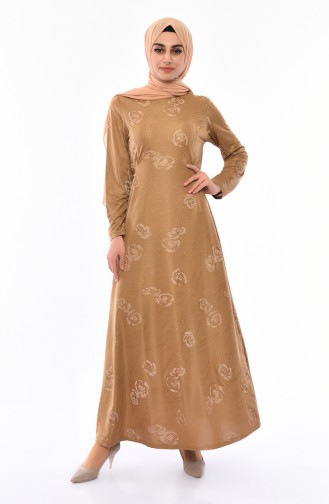 Bağcıklı Simli Elbise 1125-03 Vizon