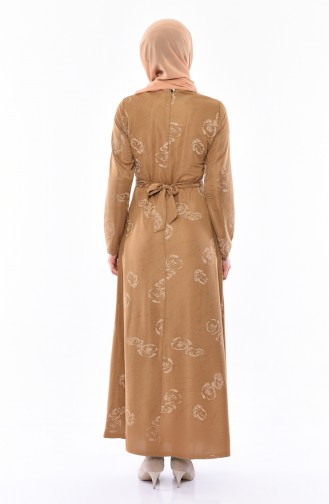 Bağcıklı Simli Elbise 1125-03 Vizon