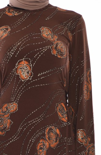 Bağcıklı Simli Elbise 1125-04 Kahverengi