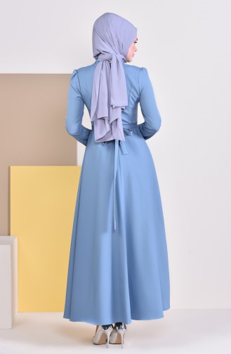 Pearls Belted Dress 9026-01 Blue 9026-01