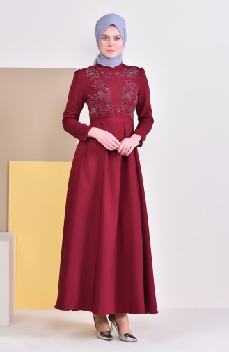 Pearls Belted Dress 9026-02 Bordeaux 9026-02