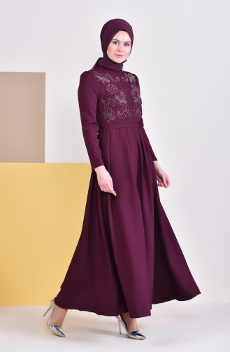 Pearls Belted Dress 9026-04 Plum 9026-04