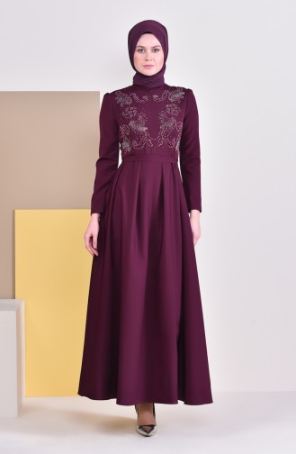 Pearls Belted Dress 9026-04 Plum 9026-04