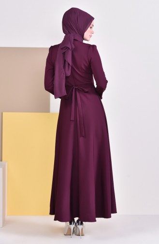 Pearls Belted Dress 9026-04 Plum 9026-04