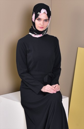 Kuşaklı Elbise 0005-01 Siyah