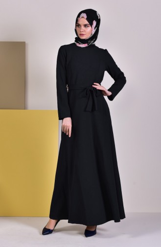 Kuşaklı Elbise 0005-01 Siyah