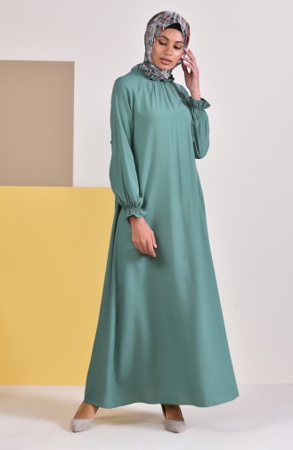 فستان فيسكوز بتصميم مزموم 1012-01 لون اخضر لون اخضر 1012-01
