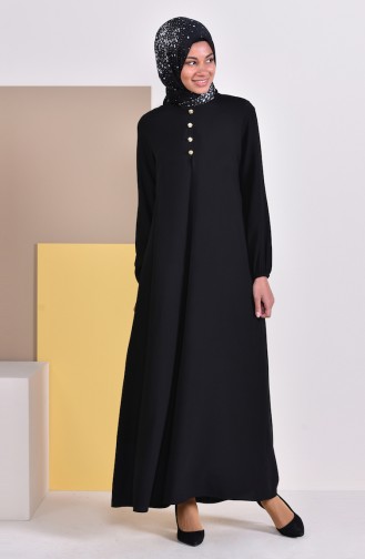 Düğme Detaylı Elbise 1013-04 Siyah