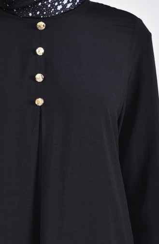 Düğme Detaylı Elbise 1013-04 Siyah