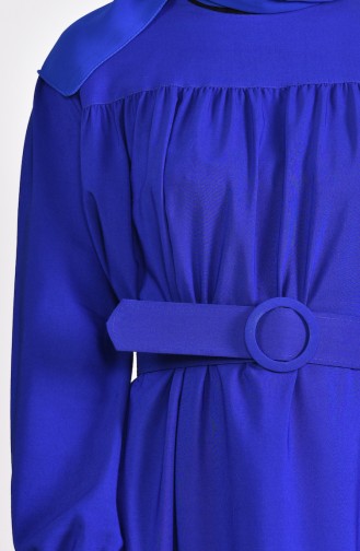 فستان بتفاصيل حزام للخصر 5020-03 لون ازرق 5020-03