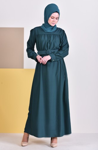 فستان بتفاصيل حزام للخصر 5020-05 لون اخضر زمردي 5020-05