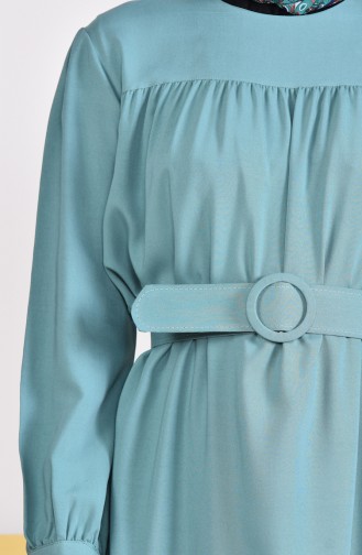 فستان بتفاصيل حزام للخصر 5020-08 لون اخضر 5020-08
