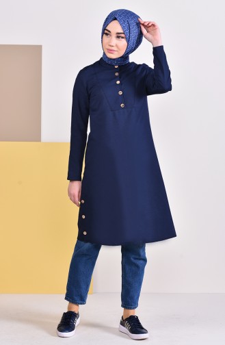 Buttons Detailed Tunic 1272-05 Navy Blue 1272-05