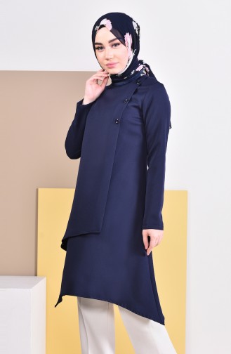 Buttons Detailed Tunic 8213-02 Navy Blue 8213-02