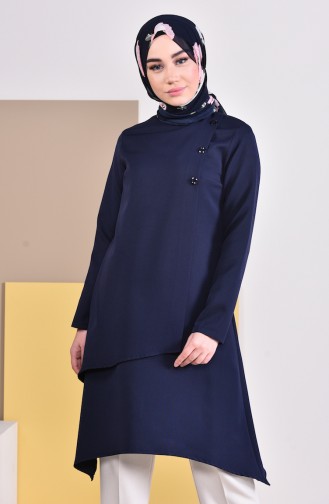 Buttons Detailed Tunic 8213-02 Navy Blue 8213-02