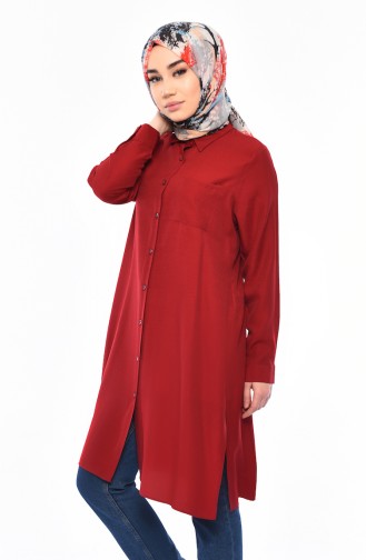Viscose Pocketed Tunic 8227-03 Claret Red 8227-03