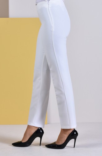 Side Zipper Lycra Trousers 9042-02 White 9042-02