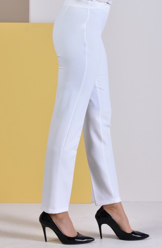 Side Zippered Lycra Pants 9010-06 White 9010-06