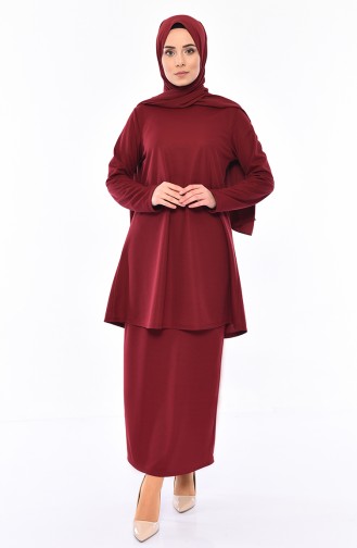 Tunic Skirt Binary Suit 0105-09 Claret Red 0105-09