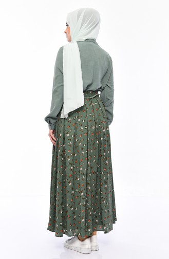 Flower Patterned Pleated Skirt 7234-02 Green 7234-02