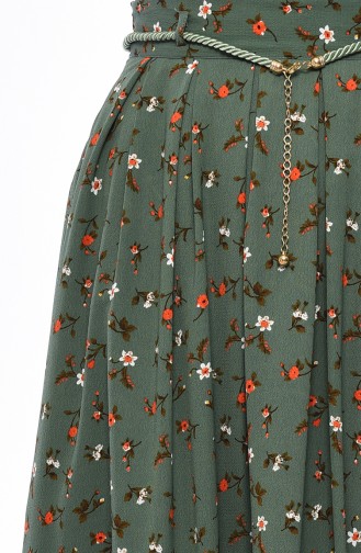 Flower Patterned Pleated Skirt 7234-02 Green 7234-02