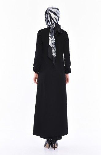 Elastic Sleeve Zippered Abaya 3051-01 Black 3051-01