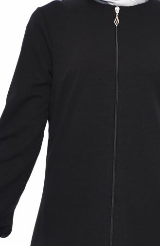 Elastic Sleeve Zippered Abaya 3051-01 Black 3051-01