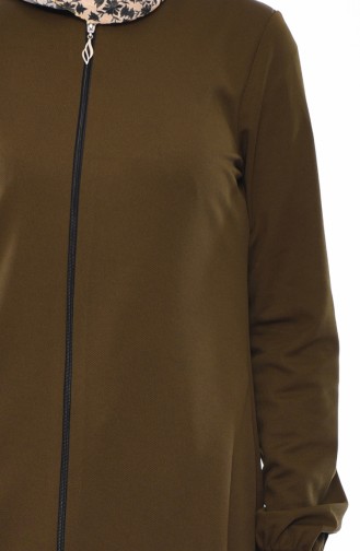 Elastic Sleeve Zippered Abaya 3051-02 Khaki 3051-02
