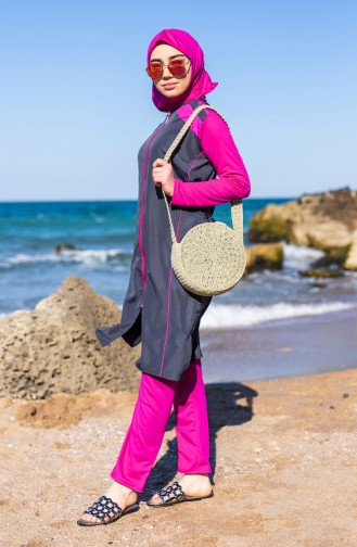 Hijab-Badebekleidung mit Reißverschluss 0532-01 Rauchgrau 0532-01