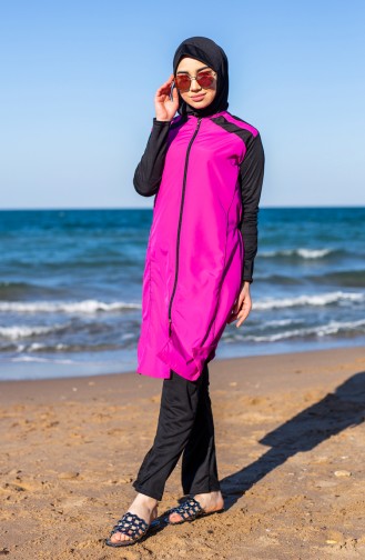 Hijab-Badebekleidung mit Reißverschluss 0532-04 Fuchsia 0532-04