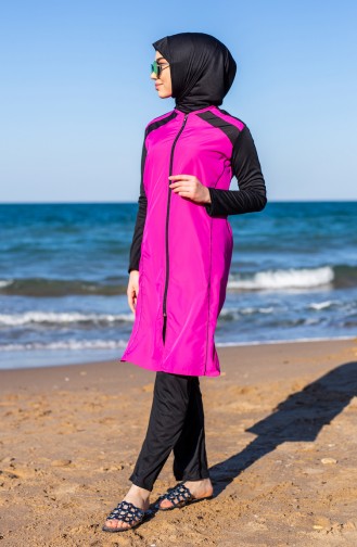 Hijab-Badebekleidung mit Reißverschluss 0532-04 Fuchsia 0532-04