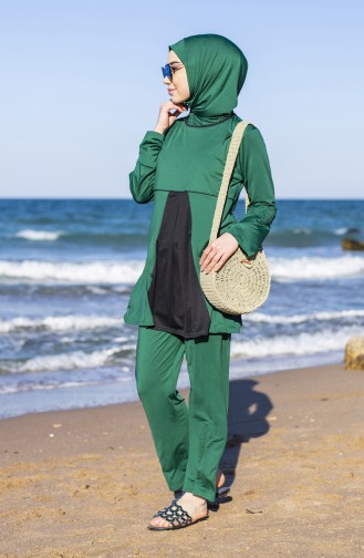 Maillot de Bain Hijab Grande Taille 0327-05 Vert emeraude Noir 0327-05