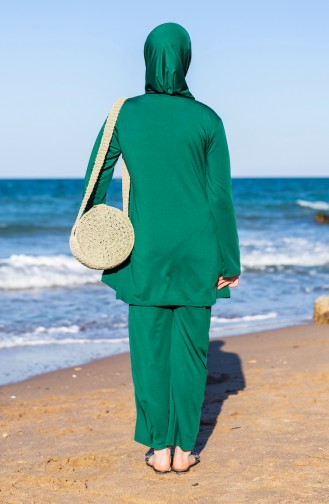 Large Size Gauze Hijab Swimsuit 0327-05 Emerald Green Black 0327-05