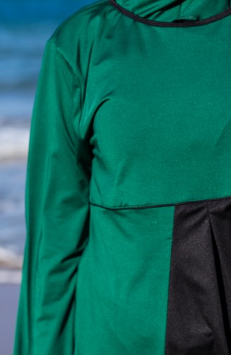 بدلة سباحة للمُحجابات وبمقاسات كبيرة 0327-05 لون اخضر زمردي واسود 0327-05