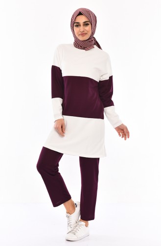 Tunik Pantolon İkili Takım 9012-04 Ekru Mürdüm 9012-04