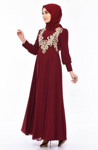 Weinrot Hijab-Abendkleider 8750-01